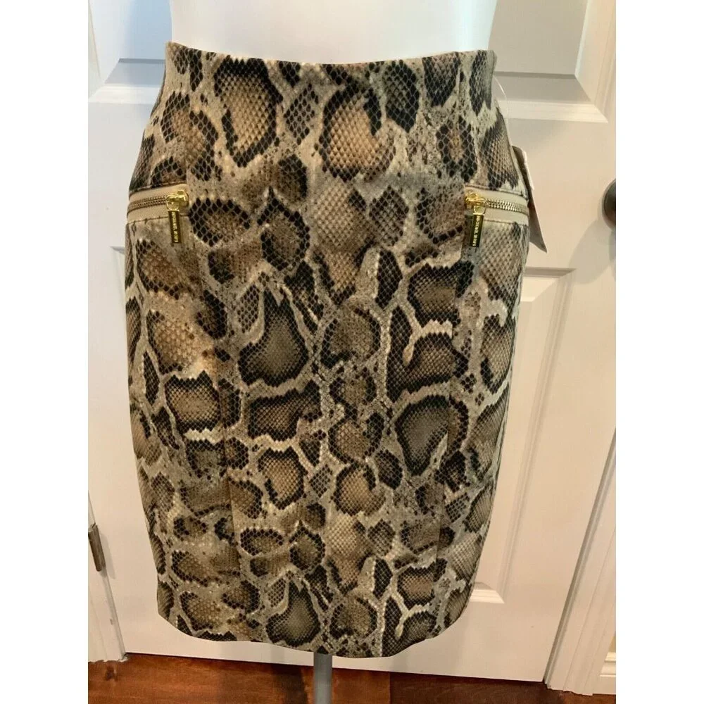 Michael Kors Brown & Black Python Print Pencil Skirt, Size 2 (US), NWT!